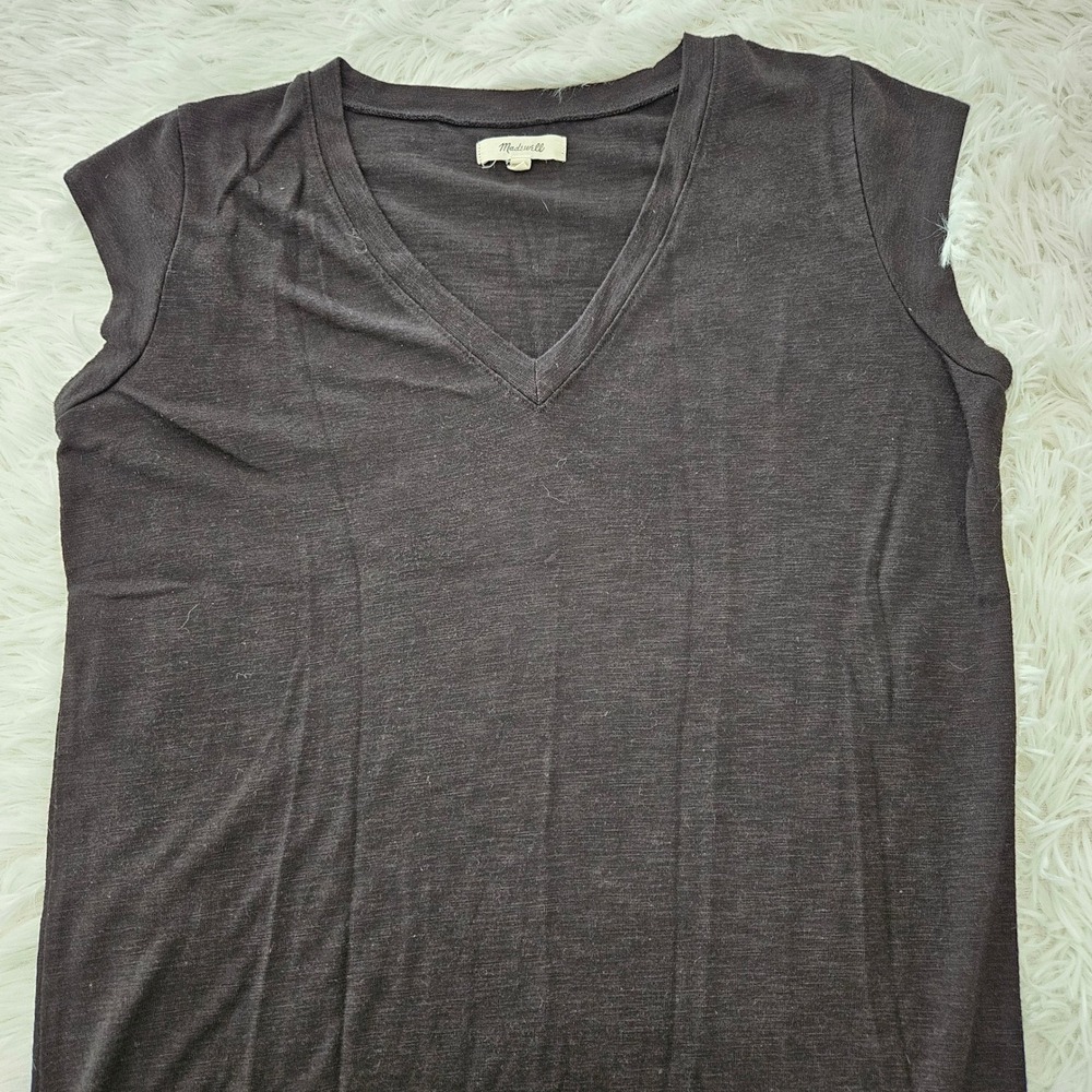 Madewell Womens V-Neck Midi Dress Charcoal Gray Sleeveless Side Slit Size M - Picture 2 of 7